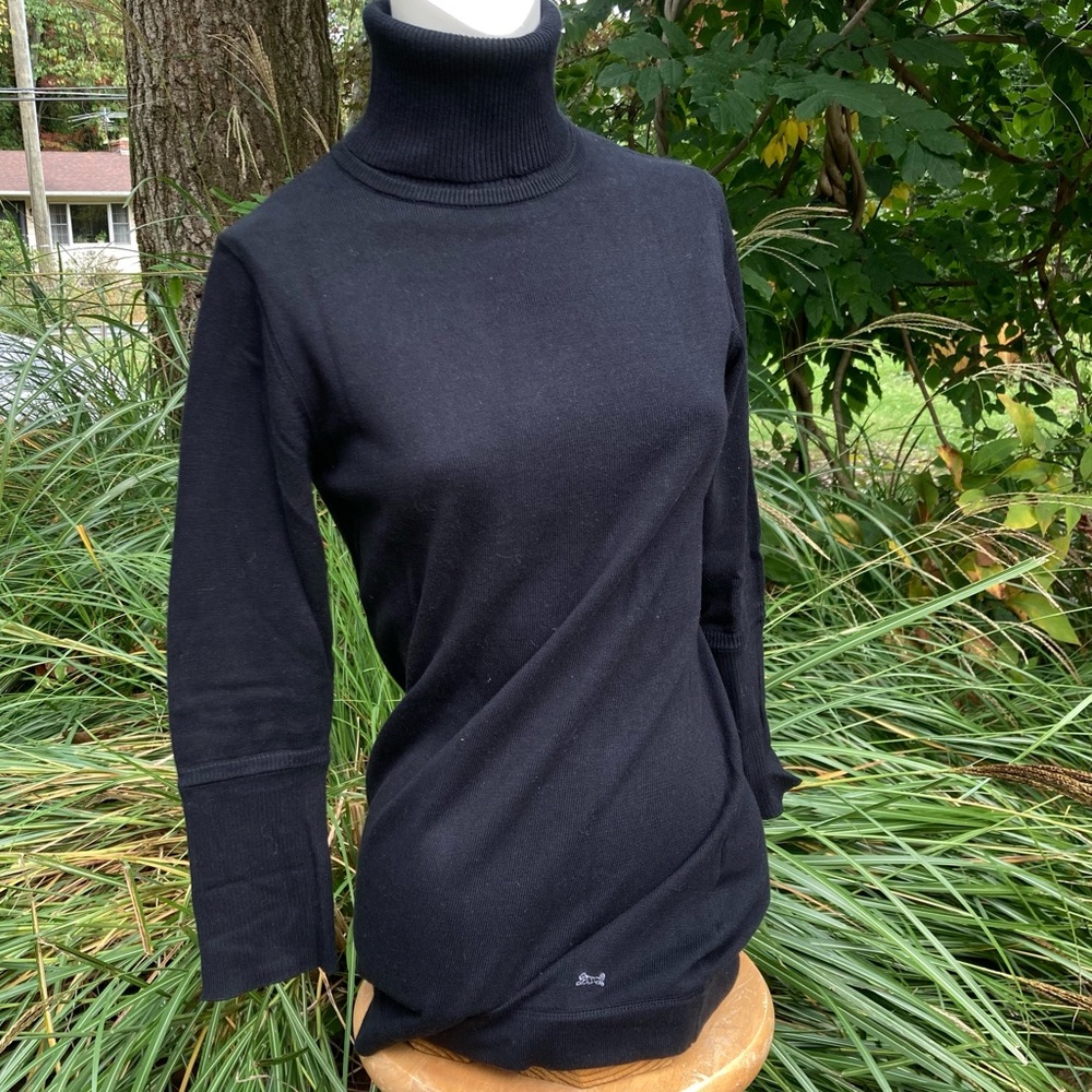 Le Tigre woven cotton black ribbed turtleneck sweater sz S